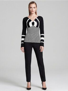 Valentino Black and White Stripe Knot Bow Knit Sweater Top